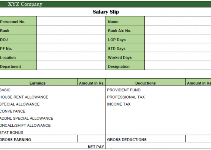 salary slip format for self employed